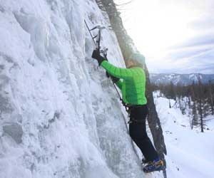 Melissa climbing ice at Strobach Mountain